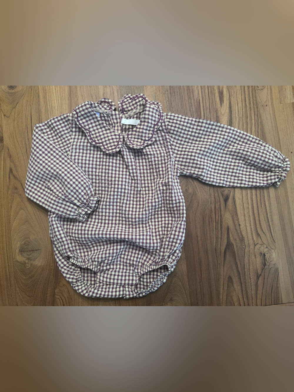Zara Kids Gingham Long-Sleeve Top in Burgundy and White